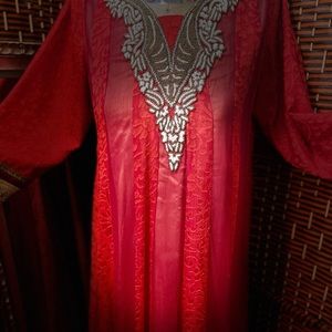 White &Copper Beads on Maroon Fabric infused with velvet patterns -size 12